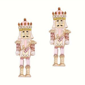 PINK Crystal Nutcracker Earrings Soldier Christmas Pave Stones 210A2
